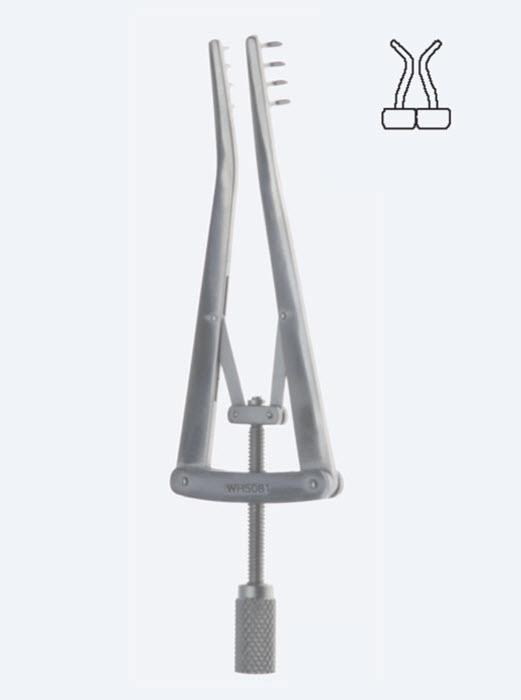 Ретрактори (ранорозширювачі), хірургічні, самоутримуючі, "Alm", гострокінцеві, загальна довжина 100 мм, 4". Бренд - Asanus Medizintechnik Gmb, Німеччина